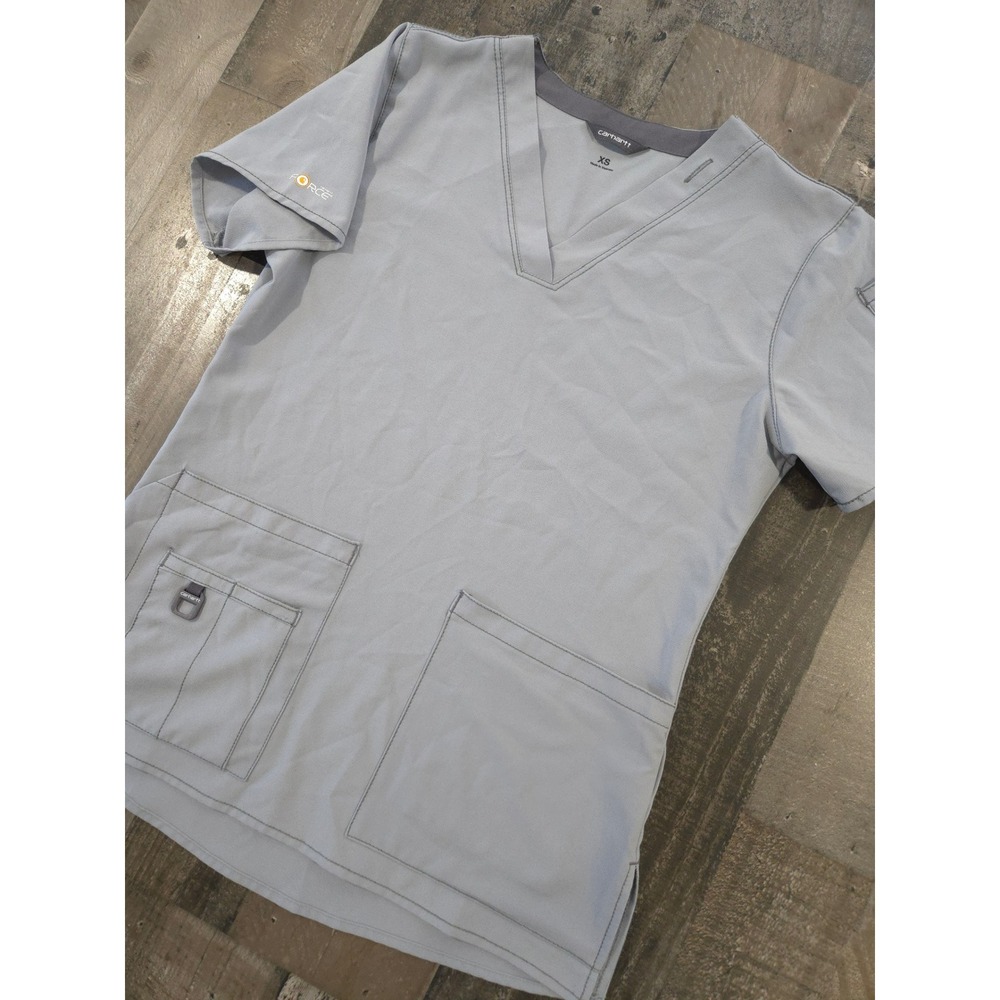 Carhartt Force Cross-Flex Scrub Top XS Pewter Grey Stretch Poly Spandex V-Neck